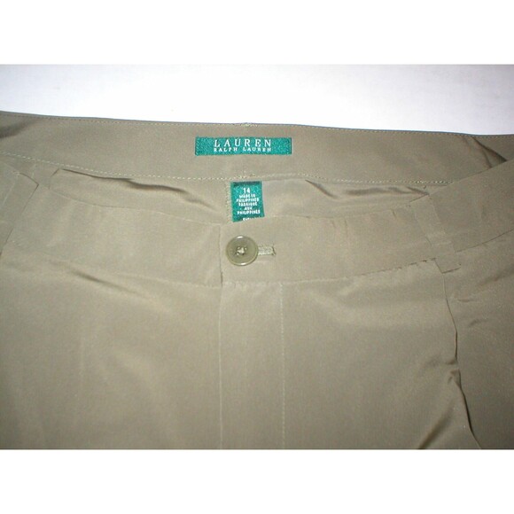 New Womens Office Dress Shorts 14 Olive Green Silky Ralph Lauren Work NWT Long - Picture 2 of 6